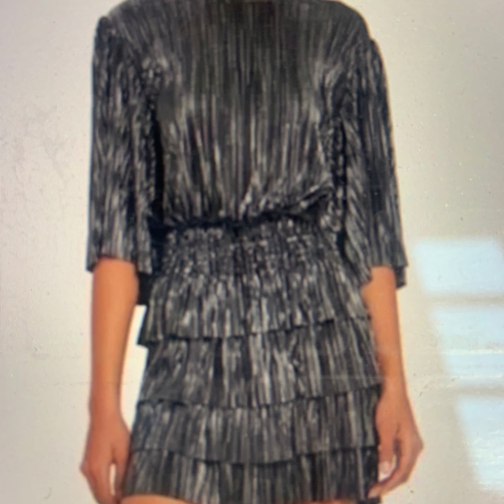 Women’s Iro metallic dress, black & silver, tiered skirt, elastic waist